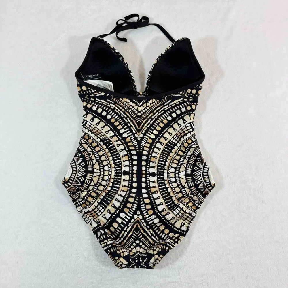 NWT Kenneth Cole Desert Romance Plunging Neck Bathing Suit Halter Size S New